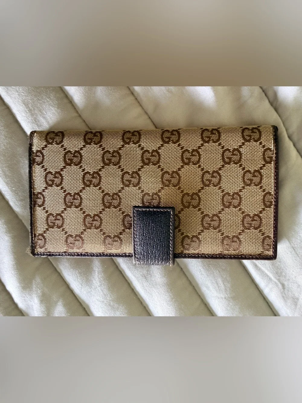 Gucci GG Monogram Canvas Continental Wallet Brown Leather Trim